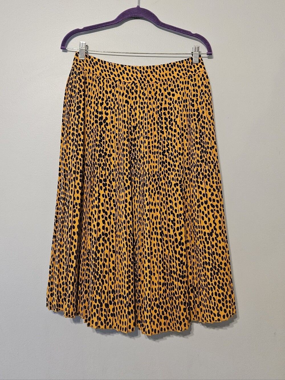 J. Crew Factory Yellow and Black Leopard Pleated Midi Skirt